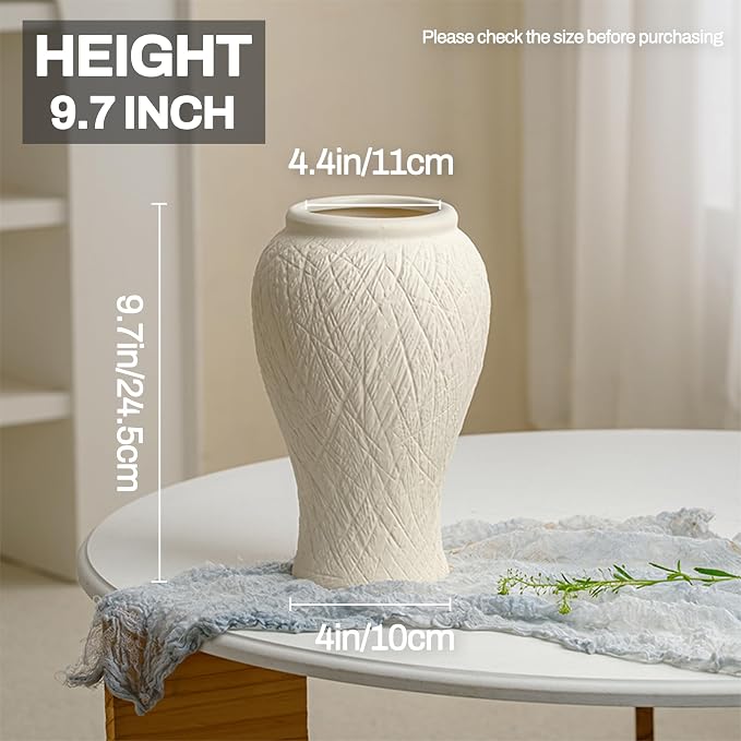 10in Tall Ceramic Flower Vase, Modern Decorative Textured Vases Home Decor | Unique Rustic Farmhouse Terracotta Vases for Bedroom Living Room Table Centerpieces Shelf Cabinet Wedding Decorations