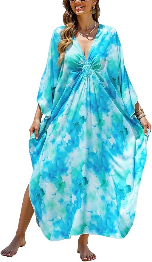 Mumu Dresses for Women Plus Size, Bohemian Kaftan Beach Cover Up Long Maxi Nightgown Soft Loungewear