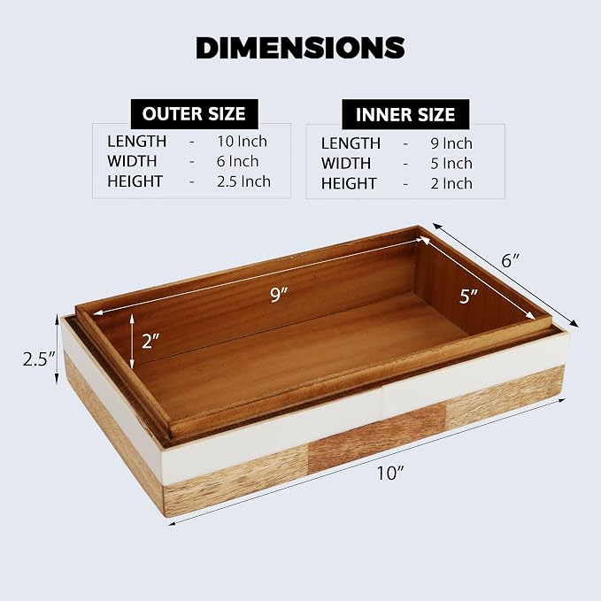 Handicrafts Home White Decorative Storage Box with Lid Wooden Storage Organizer Box Multi Purpose Storage Box for Coffee Table Desk Shelf Decor – Resin Inlay Patisserie Delight Collection- 10x6x2.5