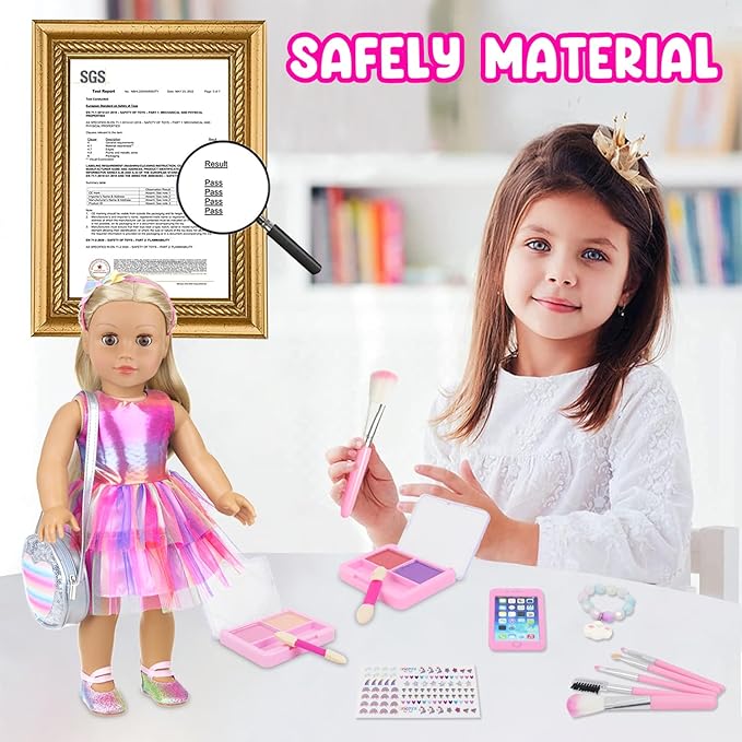 ZITA ELEMENT American 18 Inch Doll 14 Pcs Accessories Makeup Set with Dress for Generation Doll Makeup Beauty Set and Clothes for 18 Inch Doll (No Doll)