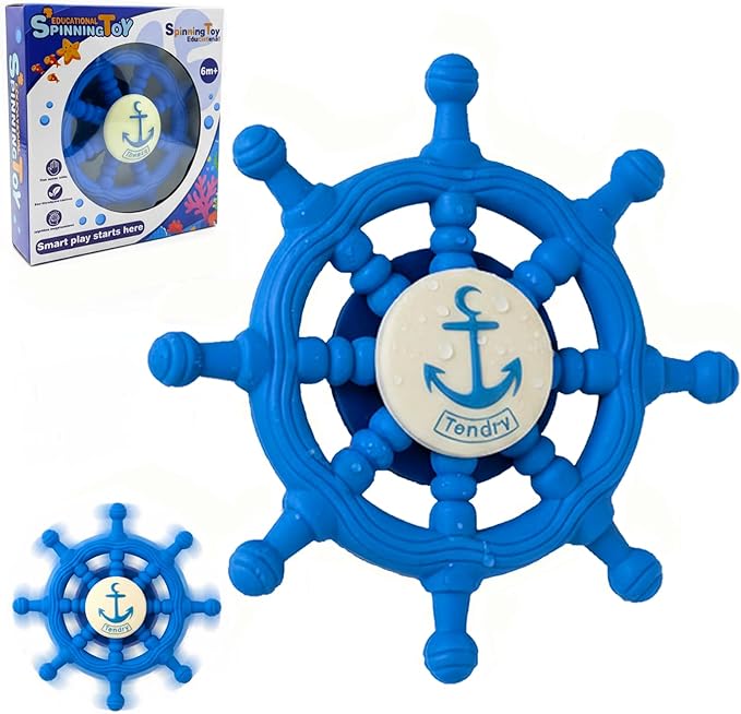 Baby Suction Spinner Toys for Bathtub, Silicone Toddler Bath & High Chair Toys for 1 Year Old Boy/Girl Birthday Gift, Interactive Ship Steering Wheel InfantToy for Car Window Travel