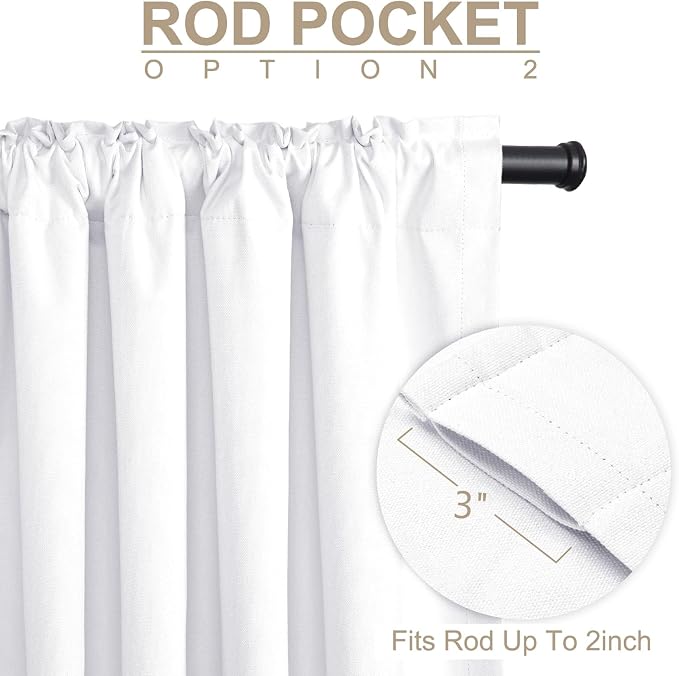 100% Blackout Shield Linen Blackout Curtains for Bedroom 90 Inches Long, Back Tab/Rod Pocket Living Room Drapes, Thermal Insulated Blackout Curtains 2 Panels Set, 50" W x 90" L, Bright White