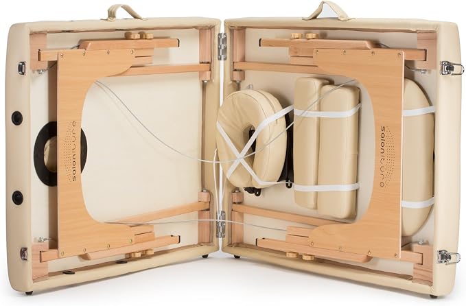 Saloniture Professional Portable Folding Massage Table with Carrying Case - Cream