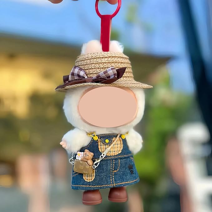 4/5/6 Set Doll Clothes Compatible with 17cm labubu, Clothes for Dolls Outfit, Contain Hat +Glasses+ Summer Camisole Dress+Mini Bag+ Mini Camera + Shoes, No Doll Include (Brown)