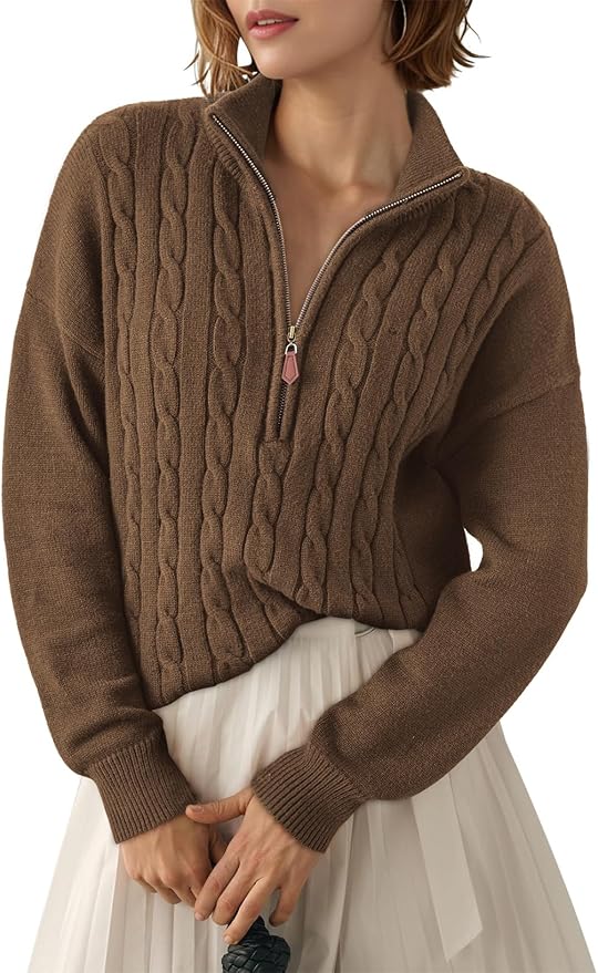 Dokotoo Women's Sweaters 2026 Fall Winter Quarter Zip Ribbed Cable Knit | Long Sleeve,Polo Neck,Lightweight Knit Pullover,Soft Comfy Tops,Casual Trendy Outfits,Fashion Clothing