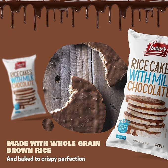 LIEBERS Italian Milk Chocolate Rice Cakes, Kosher Dairy, Gluten Free 3 Pack | Whole Grain Brown Rice Snack, Crispy & Low Calorie, Wheat Free, 60 Calories or Less per Cake, Great on the Go