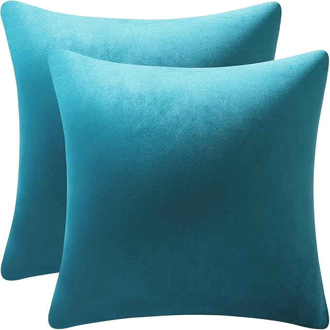 Euro Sham Covers 26x26 Turquoise: Pack of 2 Cozy Soft Velvet Square Modern Luxury Decorative Throw Pillow Cases for Sofa Couch Living Room Bed Home Decor