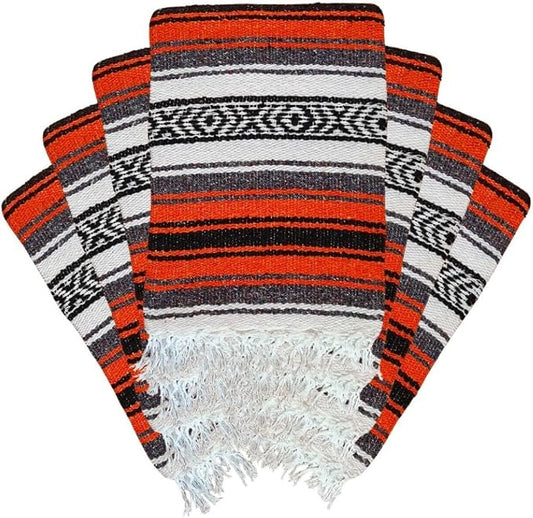 Open Road Goods Bulk Falsa Blankets - Handwoven Authentic Mexican Falsa - Great for Weddings, Yoga, Beach, Picnics, or Mexican Throw! (Orange/Black, 7 Pack)