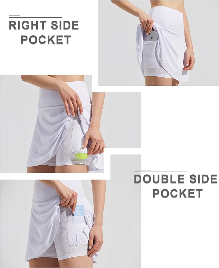ZUTY 18" High Waisted Tennis Skirt for Women Skorts Skirts with Pockets Casual Modest Long Golf Athletic Running