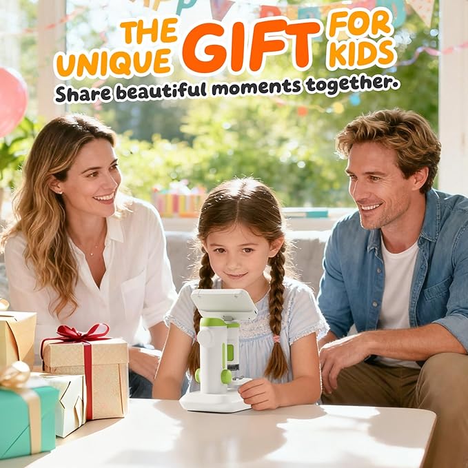 1600X Microscope for Kids, 4K 4.0" Digital Screen Kids Microscopes with Slides Kit, Educational Science Toys for Christmas Birthday Gifts for 3-14 Year Old Children Students