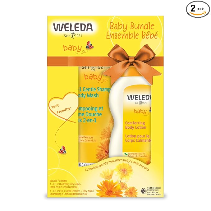 Weleda Baby Calendula Body Lotion and Shampoo-Body Wash Bundle, 6.8 Fluid Ounce (Pack of 2), Plant Rich Baby Care with Calendula and Sweet Almond Oil