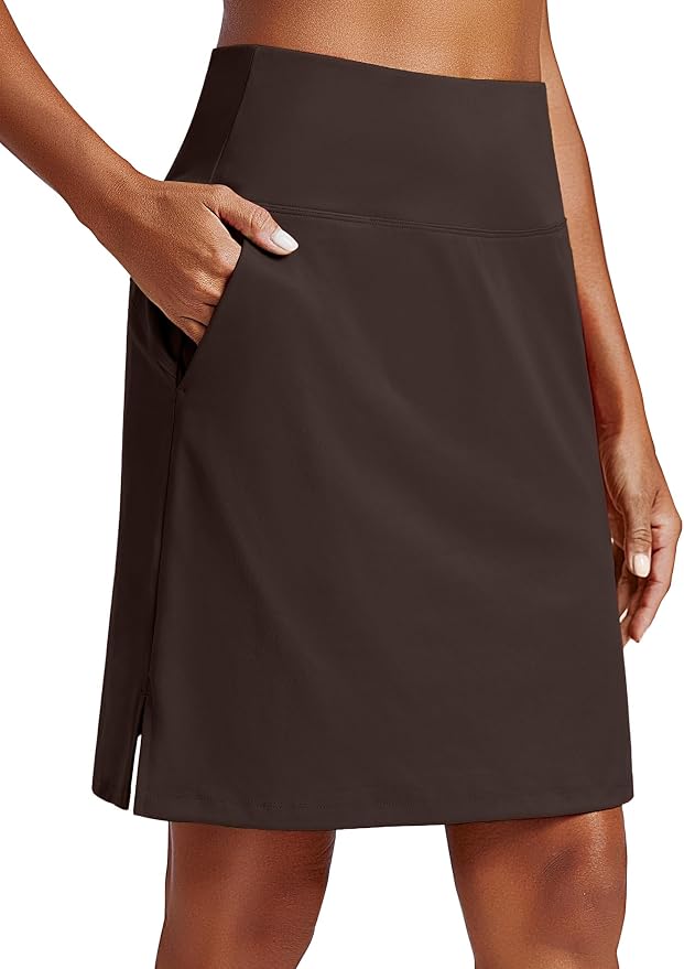 PINSPARK 20" Skorts for Woman Knee Length UPF 50+ Golf Skirts | 4 Pockets, Built-in Shorts, High Waisted, Split Hem, Silky-smooth, Moisture-wicking, for Golf Athletic Tennis Workout Casual