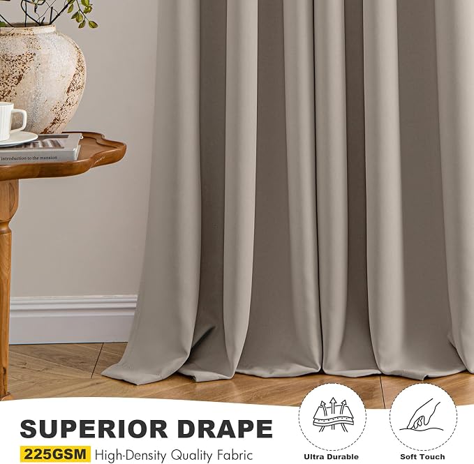 MIULEE Blackout Curtains for Bedroom 2 Panels 40 x 72 Inch Long Stone | Thermal Insulated, Living Room Darkening Grommet Drapes, Noise Reducing, Light Blocking Window Treatments
