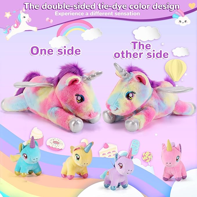 5 Pieces Unicorn Stuffed Animals - 1 Mommy Stuffed Unicorn with 4 Babies - Unicorns Gifts for Girls Ages 3-8, Unicorns Plush Toys for Christmas, Valentine's, Birthday Gifts (Rainbow)
