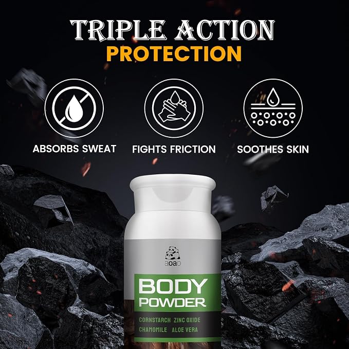 AOAO Herbal Body Powder with Aloe & Chamomile, Talc-Free Plant-based Deodorizing Powder for Body & Foot, Sweat Absorb & Anti-Friction, Odor Fighting Gift for Men Women, Baking Soda Free, 3.53oz