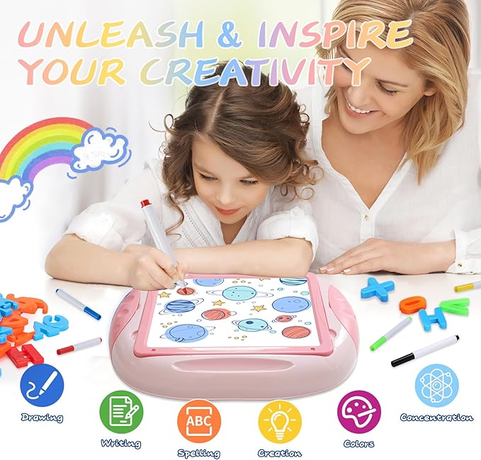 Magnetic Board for Kids, Gifts for 1-2 Year Old Girls with Magnetic Letters and Numbers, Toddler Easel for Girl Birthday Christmas Gifts (Pink)