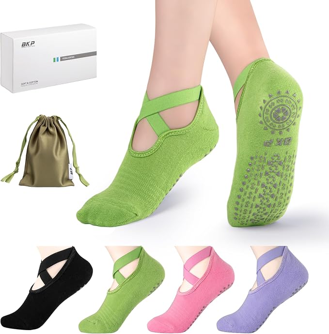 BKP Yoga Socks for Women,Pilates Socks Non Slip Grip Socks Suitable for Ballet,Plasticity,Dance,Home,Training