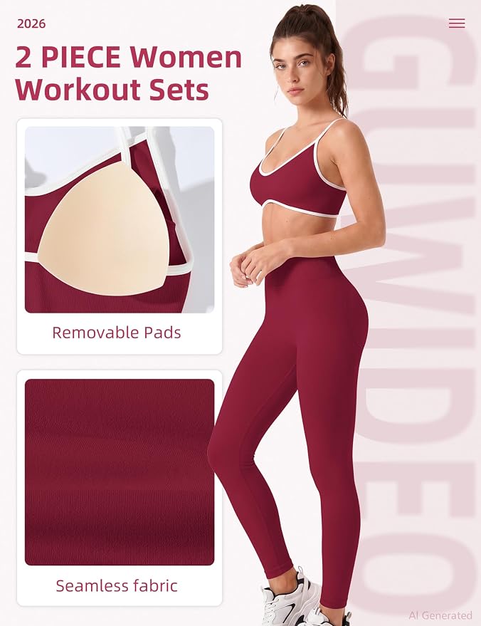 Workout Sets for Women 2 Piece Seamless Color Block Sports Bra Padded Scrunch Butt Lifting Leggings Matching Outfit