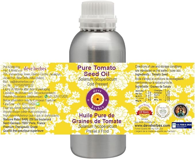 Deve Herbes Pure Tomato Seed Oil (Solanum lycopersicum) Cold Pressed 1250ml (42 oz)