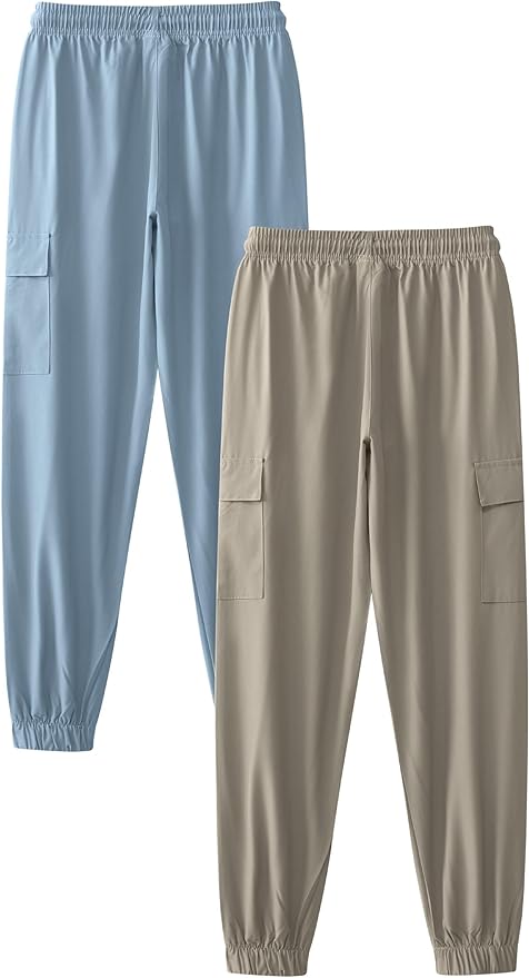 Boys Cargo Joggers Youth Quick Dry Athletic Pants Lightweight Hiking Jogger Pants with Zipper Pockets