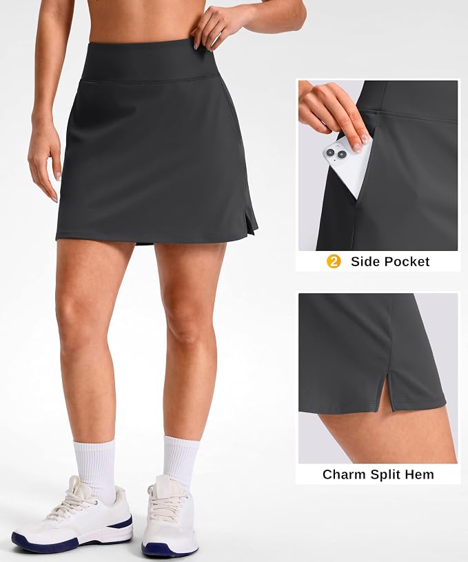 14"/16" Skorts with 3 Pockets | Side Slits, High Waisted, Built-in Shorts, A Line, Casual, Pickleball, Athletic, Golf, Tennis Skirt, for Women