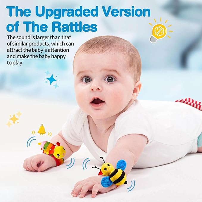 Baby Rattles Toys for 0-6 Months - Infant Toys 0-3 Month Old Baby Boy Girl Gifts Set with Teething and Wrist Socks Rattle Infant Newborn Sensory Toy Valentines Day Gifts for Kids