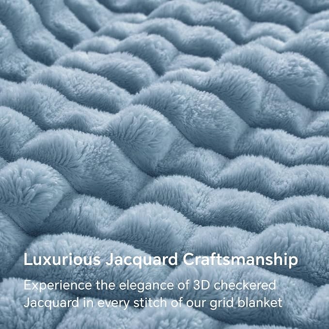 BEDELITE 3D Checked Blue Fleece Twin Throw Blanket for Bed, 60x80 Inch | Soft Warm Fuzzy Fluffy Blanket for Couch Sofa, Lightweight Plush Cozy Throws for Home Room Decor, Gift for Women, All Season