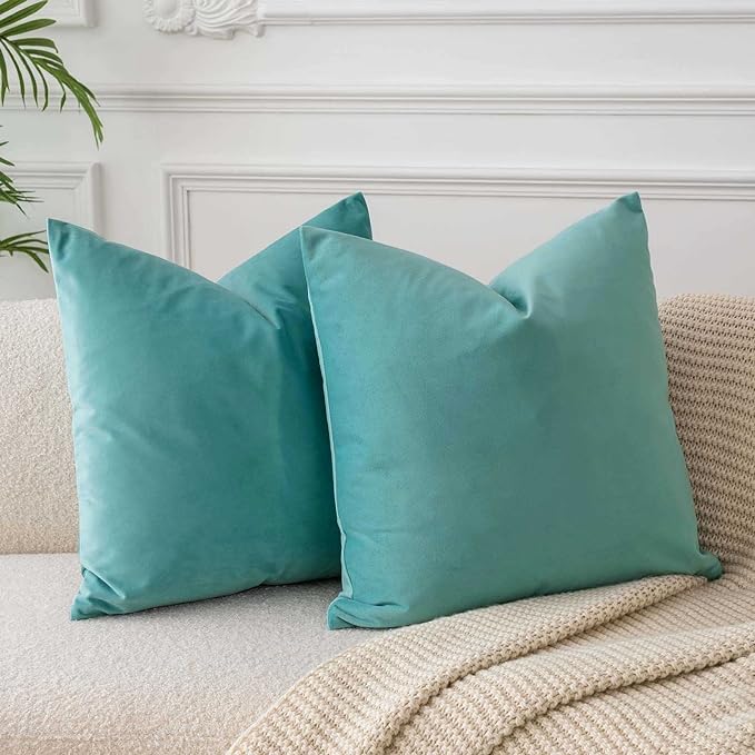 28x28 Velvet Throw Pillow Covers Set of 2 for Couch Sofa Bed,Teal Green | JUSPURBET Decorative Euro Pillow Covers with Invisible Zipper for Modern Living Room Bedroom Home Decor