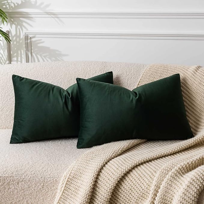 16x24 Velvet Throw Pillow Covers Set of 2 for Couch Bed Sofa,Army Green | Decorative Soft Pillow Covers with Invisible Zipper for Couch Sofa Bed Living Room Bedroom Home Decor Christmas
