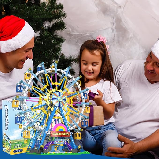 Upgrade Rotating Ferris Wheel Building Blocks Set Toys for Kids with Light Carnival Amusement Park Construction Kits Birthday Halloween for Boys Girls（813pcs）