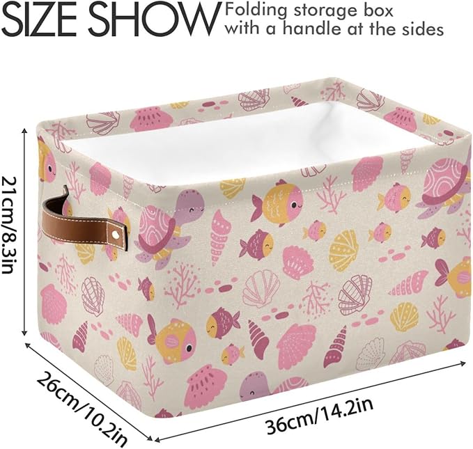 Aslsiy Storage Basket Ocean Life Turtle Nursery Bins Pink Fish Seashell Baby Box Canvas Clothes Shelf Basket Laundry Hamper 1 Pcs
