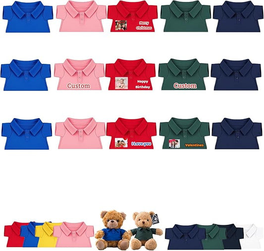 15 Pcs Personalized Teddy Bear Clothes with Name Photo, Custom Stuffed Animal Clothing Fit 8-16 inch Bears Clothes for Stuffed Animals, Doll Clothing Make Your Own Plush Doll Shirt