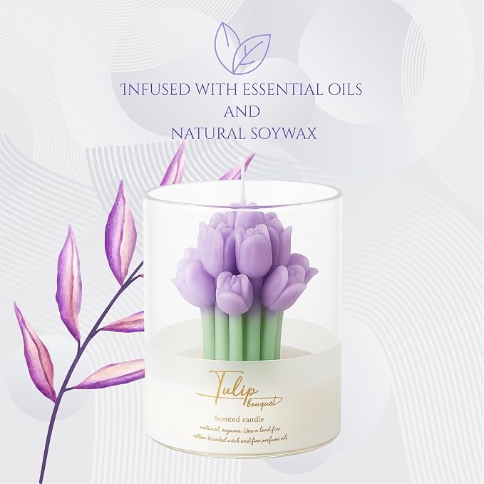 Lavender Flower Shape Scented Soy Candles | Relaxing Aromatherapy Candle | Housewarming Gift for Women & Men | Warm & Decorative Soy Wax Blend | 100% Natural Soy Wax