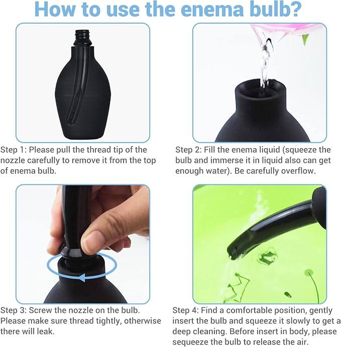 TopQuaFocus 10oz Enema Bulb Douche Bulb for Men or Women Colon Cleaning 4.8' Tip Anal and Vaginal Cleaner(Black)
