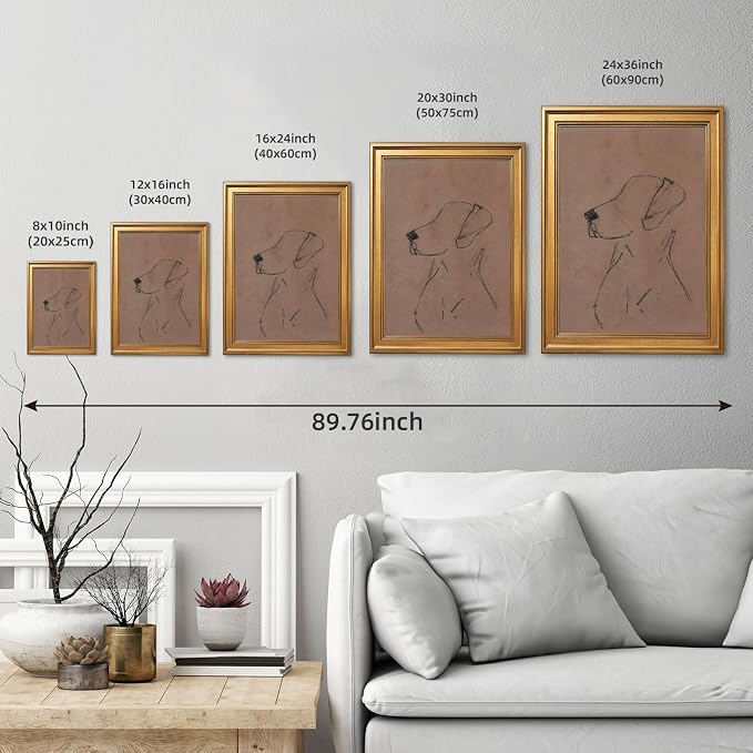 Gold Framed Minimalist Dog Sketch Wall Art Painting Neutral Line Drawing Dog Portrait Print Modern Pet Lover Picture Poster Simple Aesthetic Canvas Artwork for Room Bedroom Office Home Decor 8x10inch