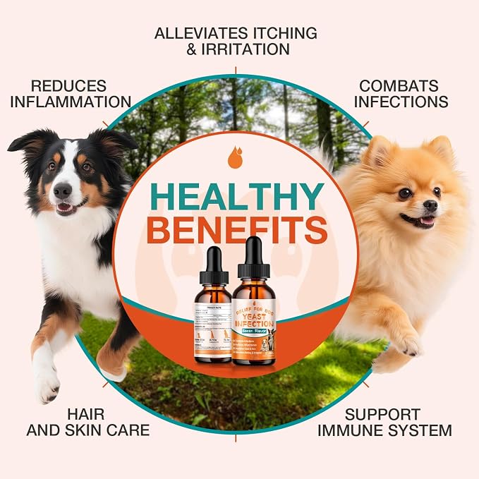 Dog Yeast Infection Treatment - 60ml Yeast Infection Drops for Dogs | Dog Yeast Treatment for Ear, Paw & Skin Itch Relief, Natural Herbal Supplement