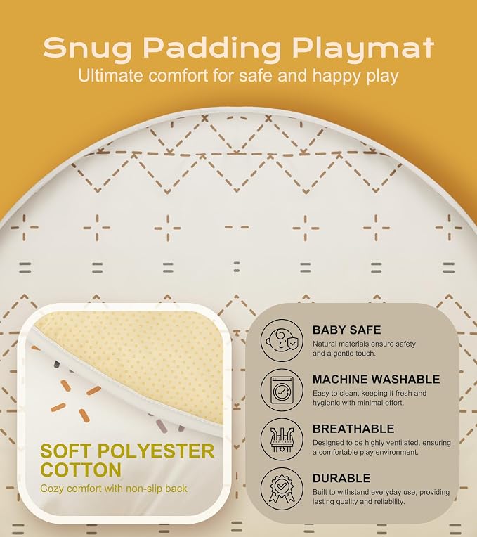 Tummy Time Activity Mat, Macrame Baby Play Gym Mat with 6 Detachable Toys and 12 Milestone Cards for Stage-Based Sensory and Motor Skill Development, Washable Play Mats for Infant, Non Slip Play Mat