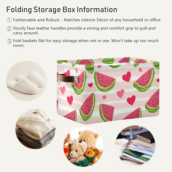 Aslsiy Storage Basket Cute Watermelon Slice Nursery Bins Stripe Baby Box Canvas Clothes Shelf Basket Laundry Hamper Gift Baskets for Home Closet 1 Pcs