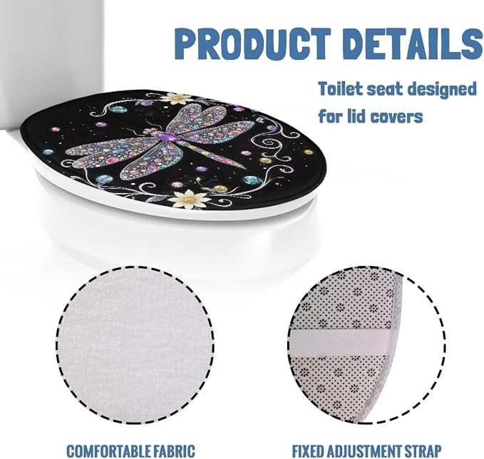 Dragonfly Toilet Seat Covers for Bathroom White Dragonfly Toilet Seat Cushion Cover Replacement for Bathroom Decor Machine Washable Toilet Lid Cover Elongated,Easy to Clean