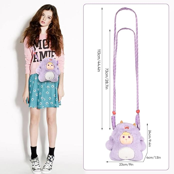 9inch Plush Bag Collection Crossbody Bags, Cute Girl Purses Fun & Unique Handbag Plush Shoulder Bag with Strap, Pockets