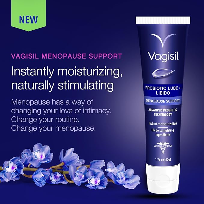 Vagisil Menopause Support Probiotic Lube + Libido, Vaginal Moisturizer with Hyaluronate, Ashwagandha and Watermelon Extract, pH Balanced for Mature Microbiome, Hormone-Free, 1.76 oz