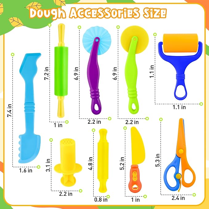 iShyan Dough Play Tools for Kids,35pcs Clay Tools Play Accessories with Cutters, Roller, Rolling Pins, Safety Scissors, Plastic Knife, Dough Body Part