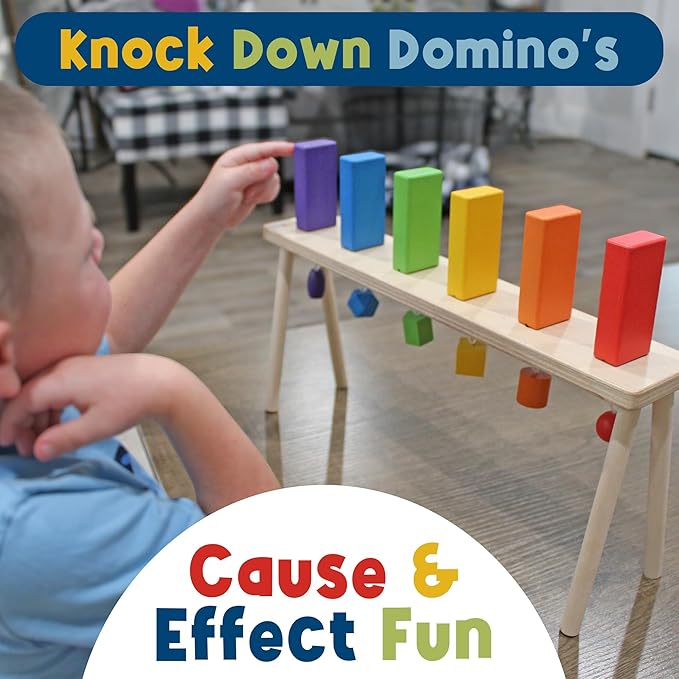 Wooden Falling Domino Wall/Stand; Colorful Toppling Domino Blocks for Kids