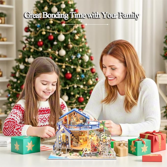 RHZN Miniature House Kit, Dollhouse Kit, Miniature Kit, DIY Mini House Building Kit for Adult, Beach House