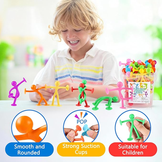 GOLDGE 28 Pack Suction Cup Fidget Toys Sensory Set - Pop, Pull & Stick Travel Sensory Toys for Kids with Autism, ADHD - Stress Relief Fidget Toy for Children Ages 3+, Assorted Colors for Boys & Girls