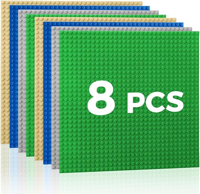 Classic Baseplates Building Plates-8 Pack 10" x 10" Building Boards,100% Compatible with All Major Brands and Activity Table, Creative Building Platforms Mats for Toy Bricks,Multicolored