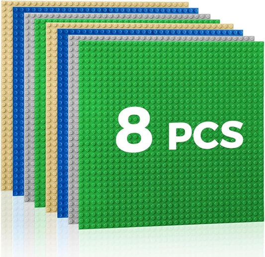 Classic Baseplates Building Plates-8 Pack 10" x 10" Building Boards,100% Compatible with All Major Brands and Activity Table, Creative Building Platforms Mats for Toy Bricks,Multicolored