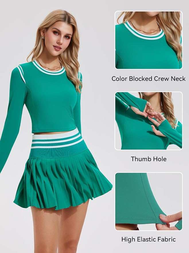 Two Piece Tennis Skirt Set for Women High Waisted Pleated Athletic Golf Skirt Sets Women 2 Piece Outfits with Pockets