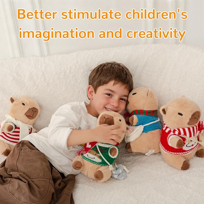 Capybara Plush with 10 Pcs Clothes & Accessories,Christmas Stuffed Animals, 10.2 in Cute Capybara Plush Toys,Birthday Gifts&Dress Up Cute Plushies for Boys/Girls (Holiday-B)