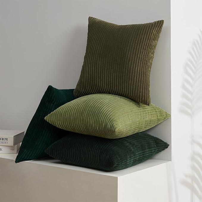 Topfinel Couch Throw Pillows Covers 18x18 Inch Set of 4,Olive Emerald Green Corduroy Decorative Cushion Case,Rustic Fun Living Room Decor fundas para cojines